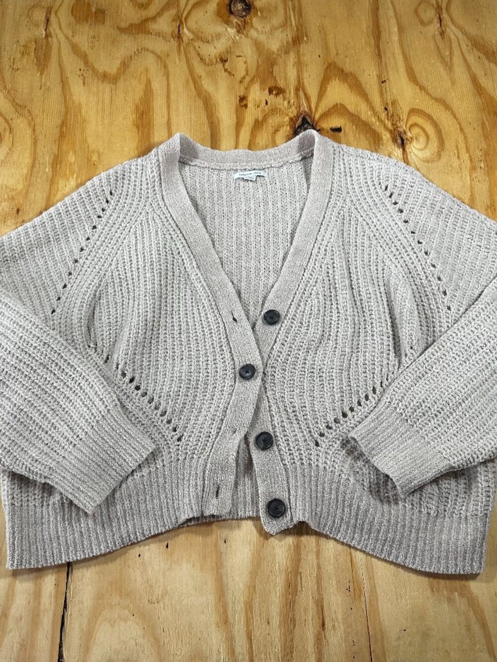 American Eagle Beige Chenille Button Cardigan Sweater - Size L